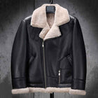 Mens Classic Black B3 Bomber Flight Shearling Sheepskin Leather Aviator Jacket