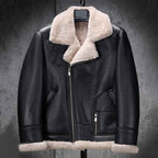 Mens Classic Black B3 Bomber Flight Shearling Sheepskin Leather Aviator Jacket