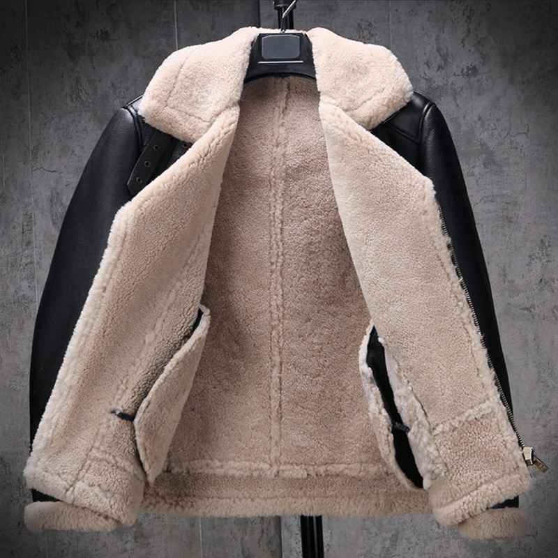Mens Classic Black B3 Bomber Flight Shearling Sheepskin Leather Aviator Jacket