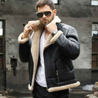 Mens Classic Black B3 Bomber Flight Shearling Sheepskin Leather Aviator Jacket