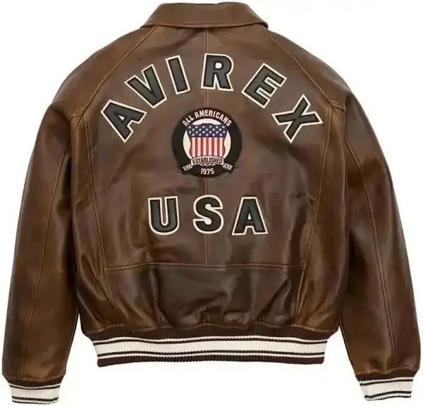 Avirex Brown Icon Genuine Leather Bomber Jacket