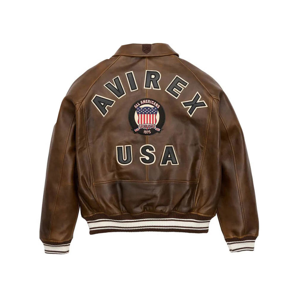 Men's Classic Brown Letterman  Avirex Leather Jacket