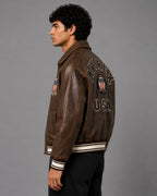 Avirex Vintage Brown Leather Letterman Jacket Limited Edition
