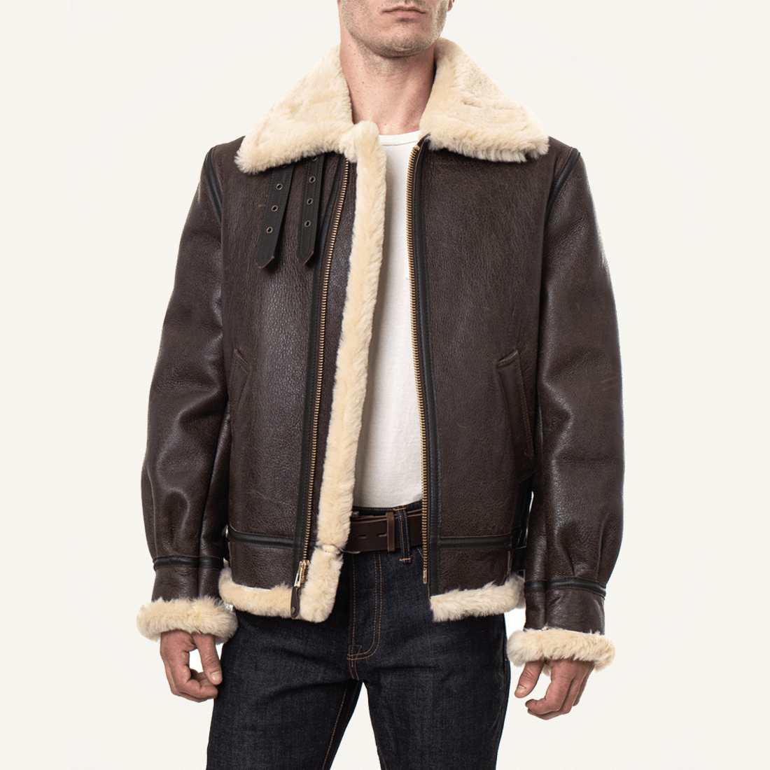 Mens Classic Brown Sheepskin B3 Bomber Shearling Jacket