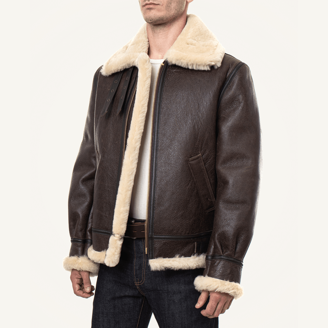 Mens Classic Brown Sheepskin B3 Bomber Shearling Jacket