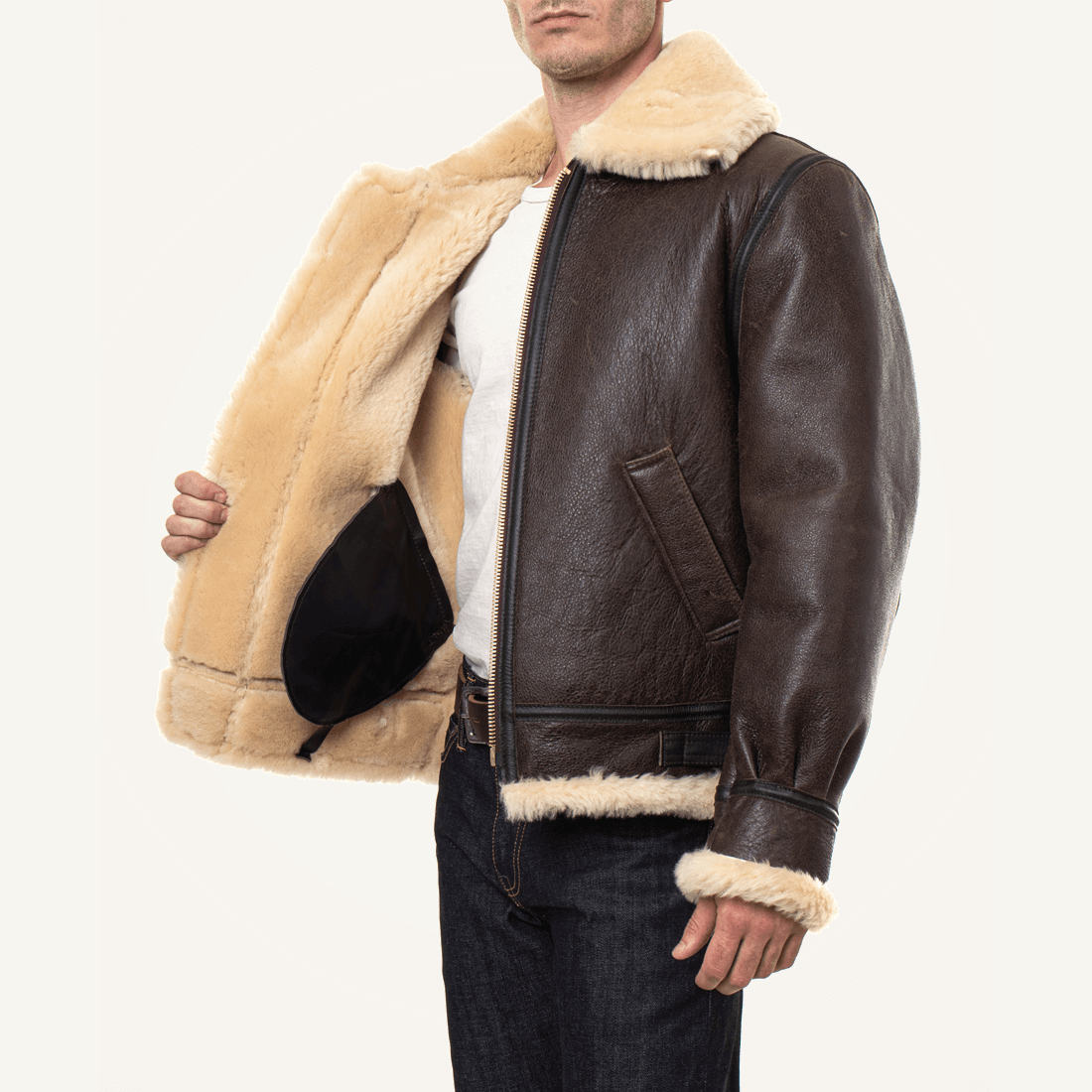 Mens Classic Brown Sheepskin B3 Bomber Shearling Jacket