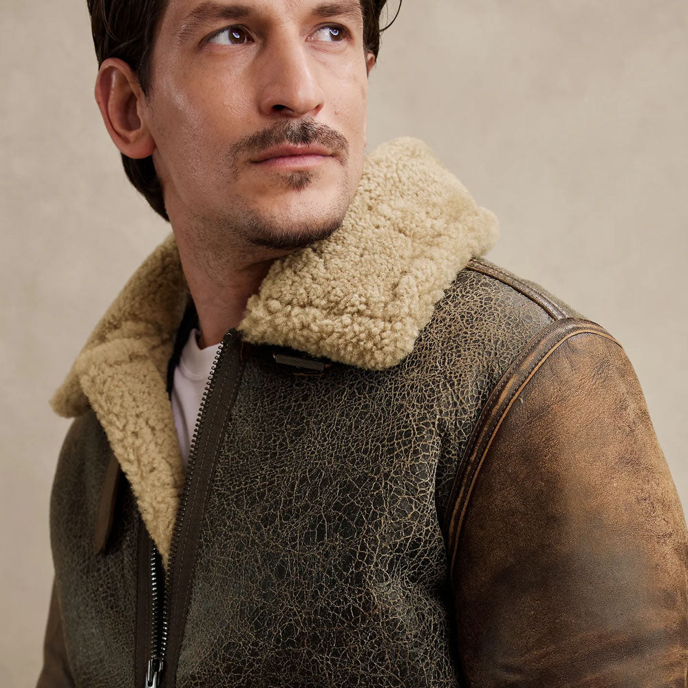 Men's Brown B3 Aviator Sheepskin Leather Bomber Jacket
