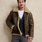Men's Brown B3 Aviator Sheepskin Leather Bomber Jacket