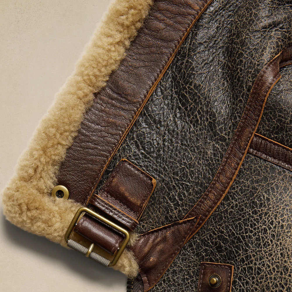 Men's Brown B3 Aviator Sheepskin Leather Bomber Jacket
