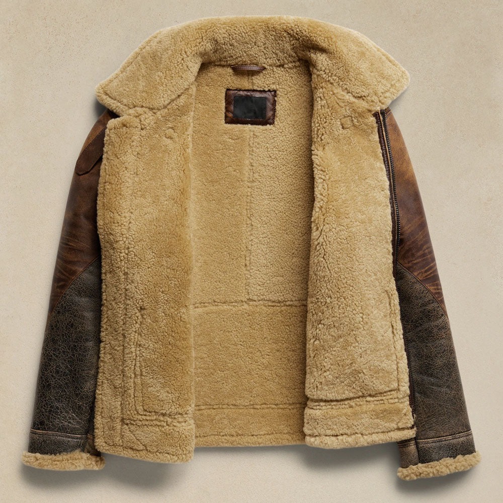 Men's Brown B3 Aviator Sheepskin Leather Bomber Jacket