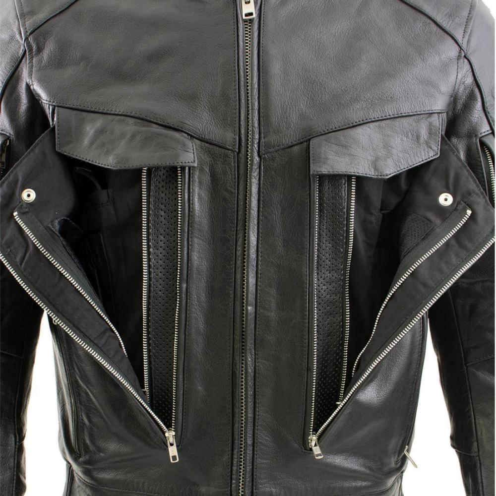 Milwaukee Leather LKM1700 Men's Premium Black Buffalo Leather Cruiser Motorcycle Jacket with CE Armor Protection
