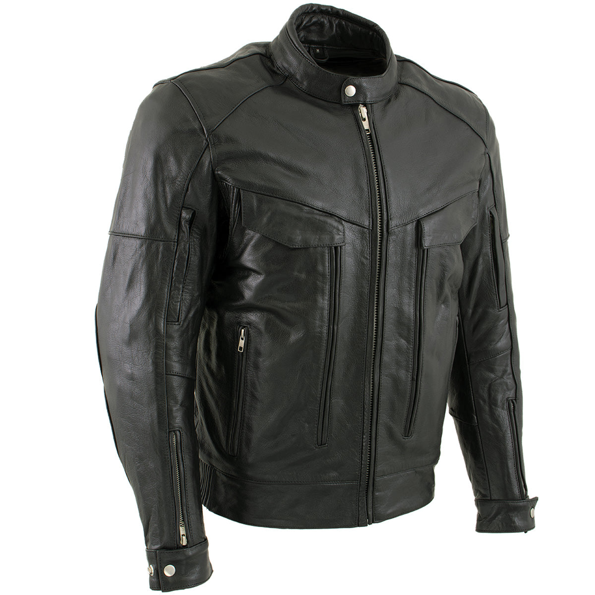 Milwaukee Leather LKM1700 Men's Premium Black Buffalo Leather Cruiser Motorcycle Jacket with CE Armor Protection