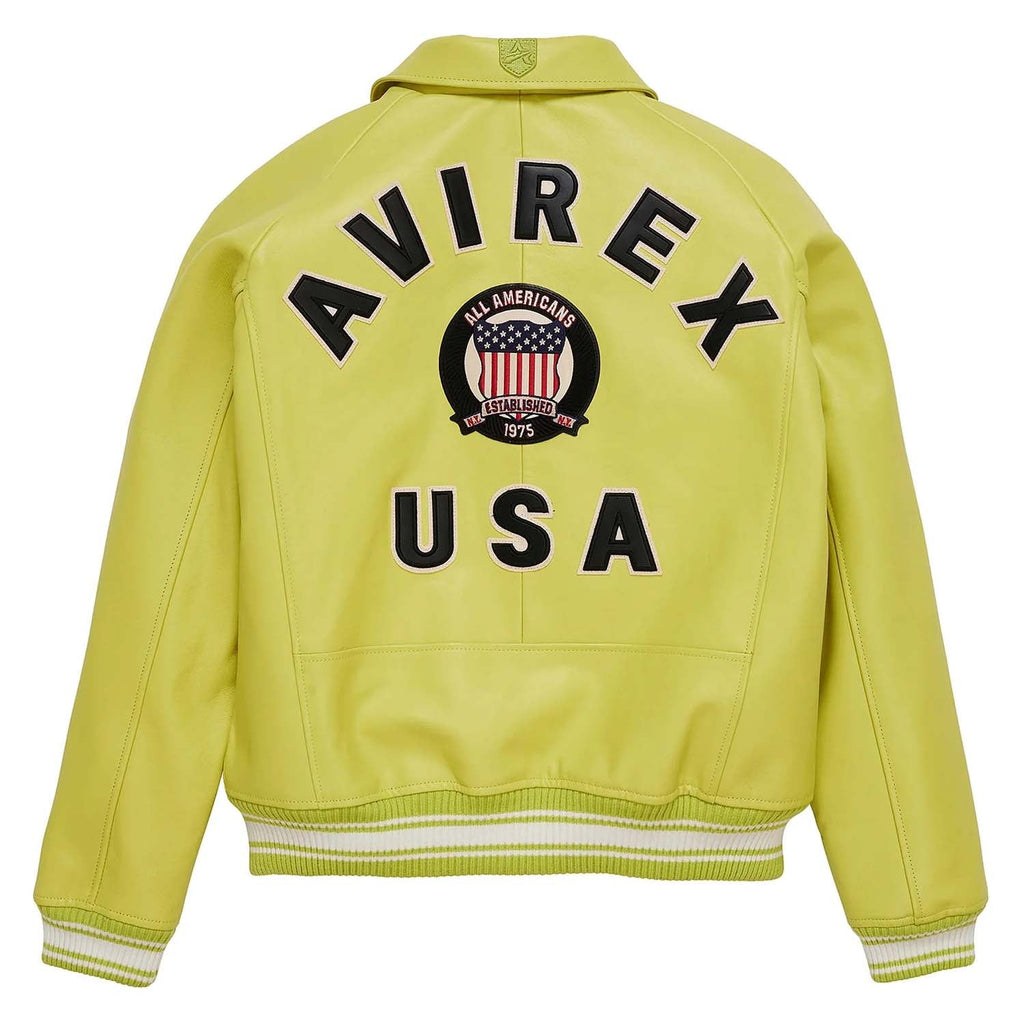 Avirex Iconic Lime Green Leather Flight Bomber Jacket