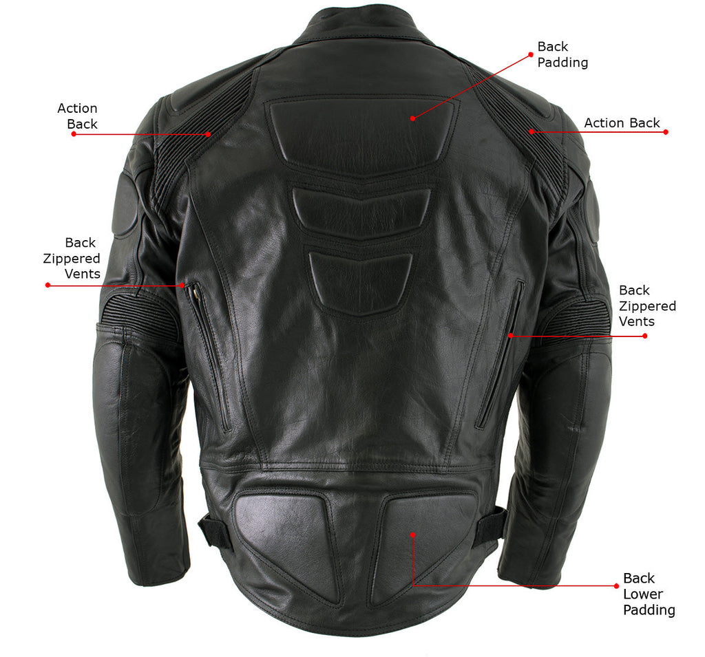 Milwaukee Leather Men's Premium Black Leather Racer Style Motorcycle Jacket with CE Armor - LKM17005