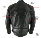 Milwaukee Leather Men's Premium Black Leather Racer Style Motorcycle Jacket with CE Armor - LKM17005