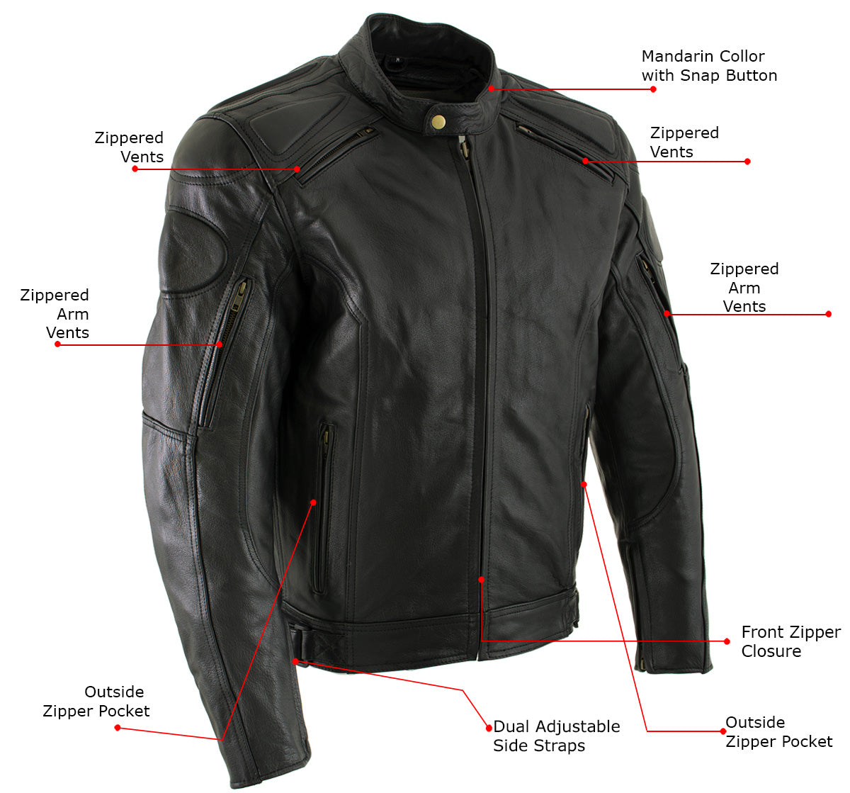 Milwaukee Leather Men's Premium Black Leather Racer Style Motorcycle Jacket with CE Armor - LKM17005