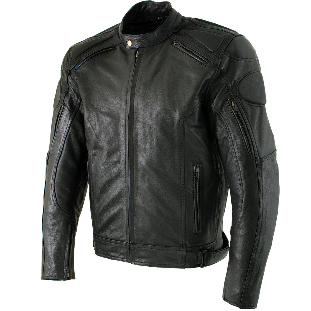 Milwaukee Leather Men's Premium Black Leather Racer Style Motorcycle Jacket with CE Armor - LKM17005