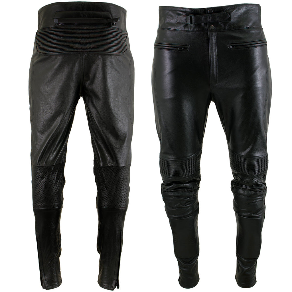Milwaukee Leather LKM5713 Men's Premium Black Cowhide Leather Racing Pants w/ CE Armor Knee Protection