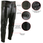 Milwaukee Leather LKM5713 Men's Premium Black Cowhide Leather Racing Pants w/ CE Armor Knee Protection