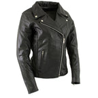 Milwaukee Leather LKL27001 Women's Classic Braided Premium Black Leather Fitted Motorcycle Riders Biker Jacket