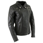 Milwaukee Leather LKL27001 Women's Classic Braided Premium Black Leather Fitted Motorcycle Riders Biker Jacket