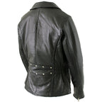 Milwaukee Leather LKL27001 Women's Classic Braided Premium Black Leather Fitted Motorcycle Riders Biker Jacket