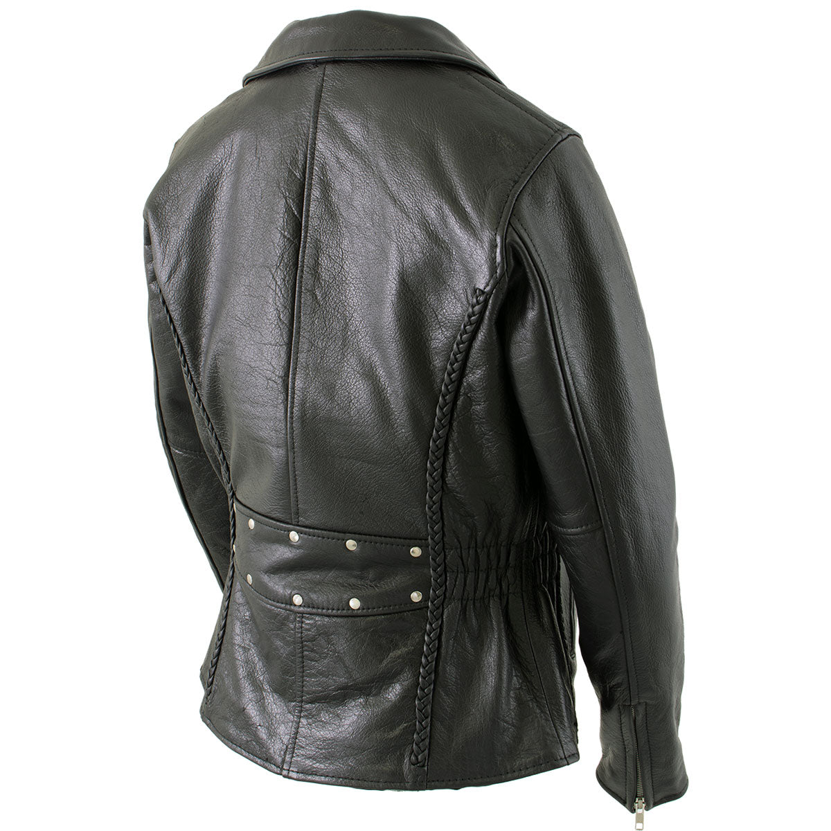 Milwaukee Leather LKL27001 Women's Classic Braided Premium Black Leather Fitted Motorcycle Riders Biker Jacket