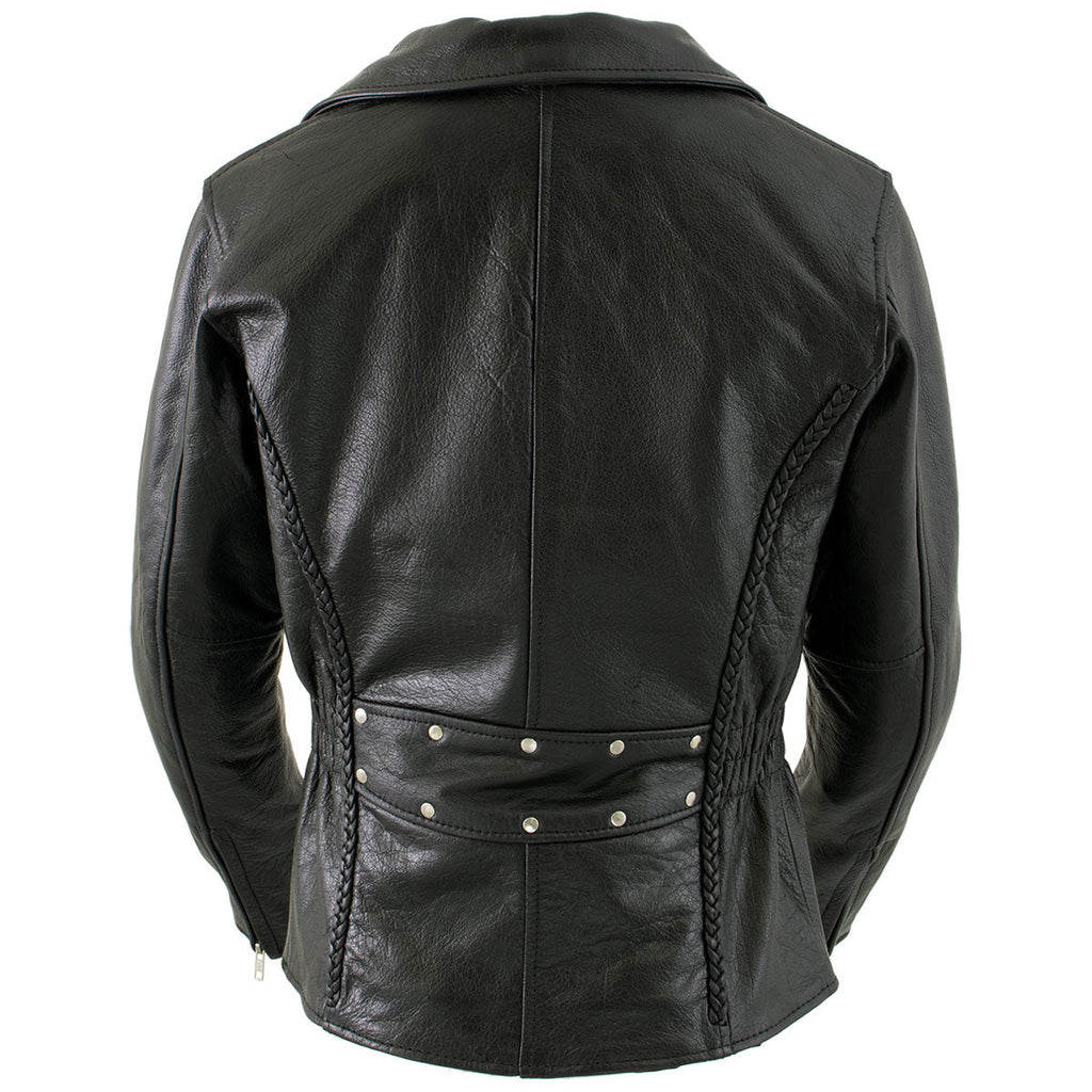 Milwaukee Leather LKL27001 Women's Classic Braided Premium Black Leather Fitted Motorcycle Riders Biker Jacket