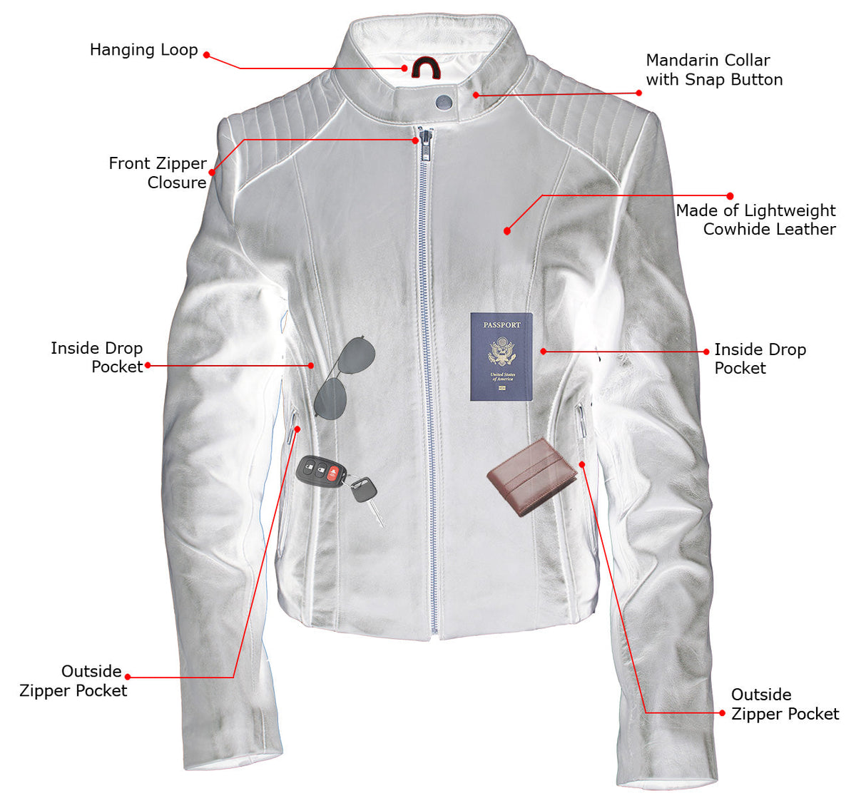 Milwaukee Leather LKL2738 Women's Red Premium Leather Scuba Style Biker Jacket w/ Mandarin Collar