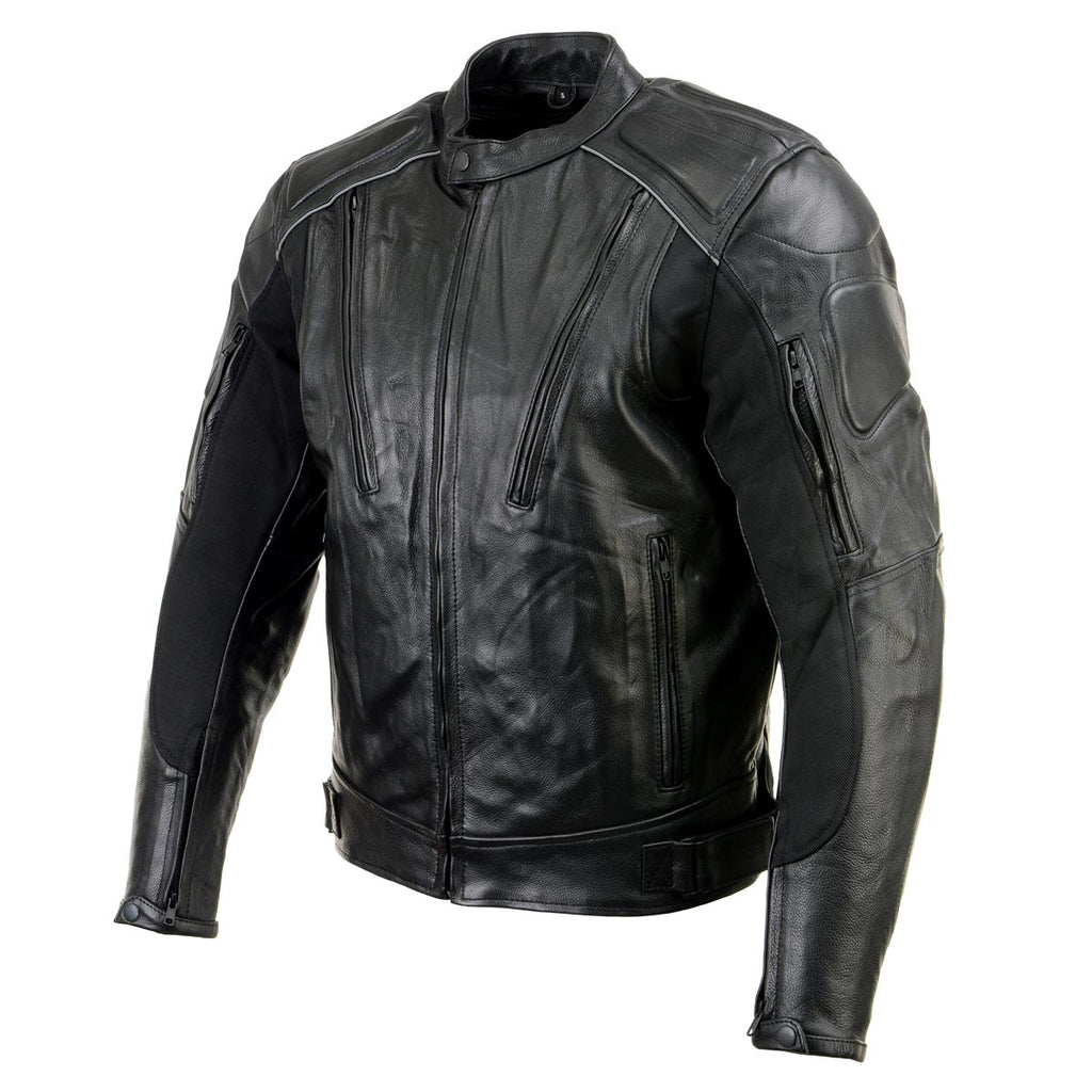 Milwaukee Leather LKM17007 Men's Premium Black Leather Motorcycle Bikers Rider Jacket w/ CE Armor