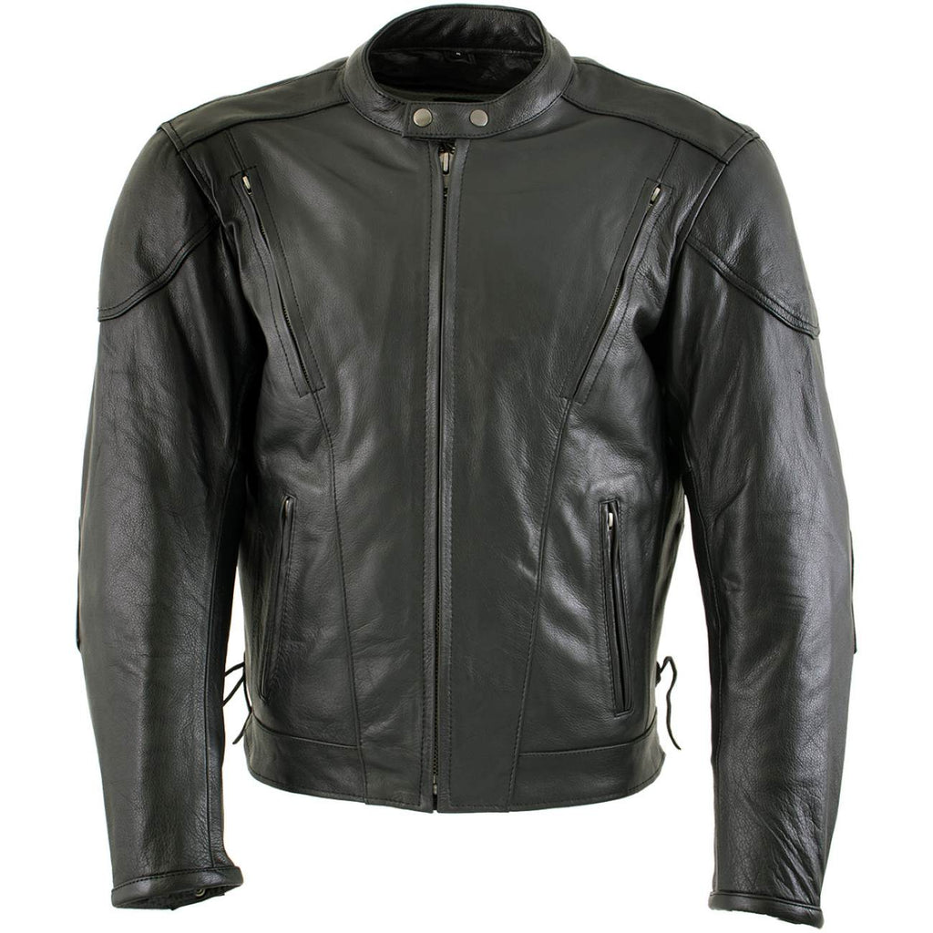 Milwaukee Leather Men's Flying Mayhem Skull Premium Black Leather Motorcycle Riders Jacket w/ CE Armor Protection - LKM17009