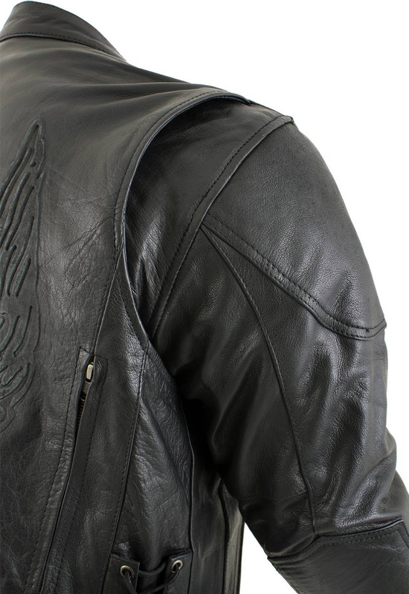 Milwaukee Leather Men's Flying Mayhem Skull Premium Black Leather Motorcycle Riders Jacket w/ CE Armor Protection - LKM17009