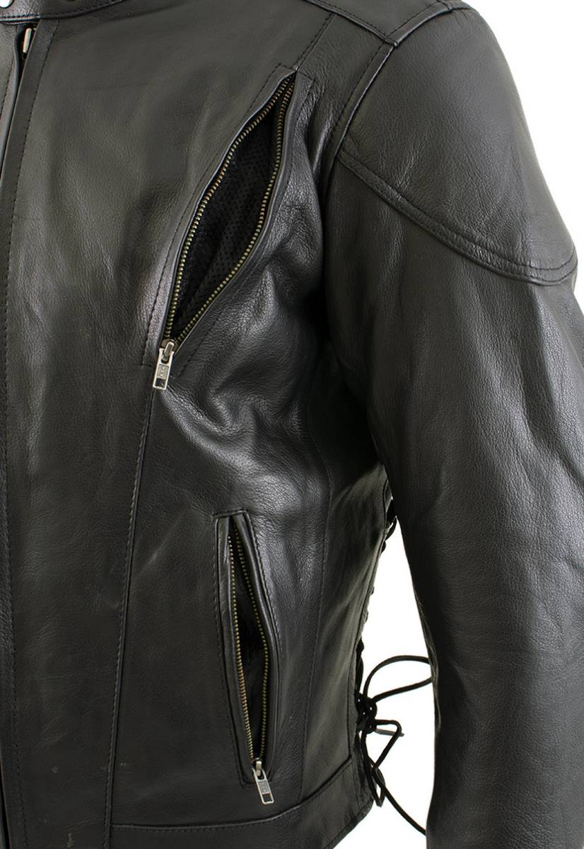 Milwaukee Leather Men's Flying Mayhem Skull Premium Black Leather Motorcycle Riders Jacket w/ CE Armor Protection - LKM17009