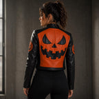 Women Cropped Pumpkin Style Leather Jacket