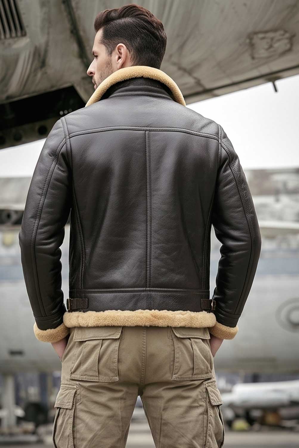 Men's Black RAF Aviator Airforce Sheepskin Shearling Leather Jacket