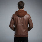 Men's Caramel Brown Leather Hooded Jacket - Leather Outlet