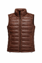 Brown Leather Men's Puffer Vest Jacket