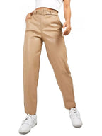 Beige Leather Tapered Trousers with Belt – Sleek & Sophisticated Style
