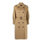 Womens Beige Double Breasted Wool Trench Coat