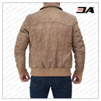 Steven Mens Beige Bomber Distressed Leather Jacket