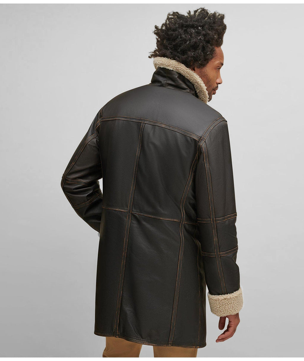 Men's Dark Brown B7 Shearling Leather Coat - Timeless & Cozy