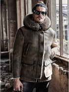 Men's Premium Beige Shearling Parka Leather Jacket by Avanzar Leather