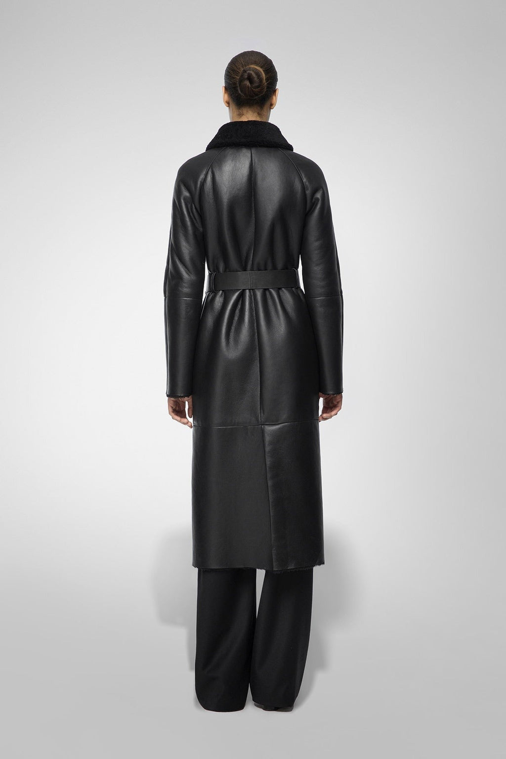 Women's Black Fur Shearling Leather Coat