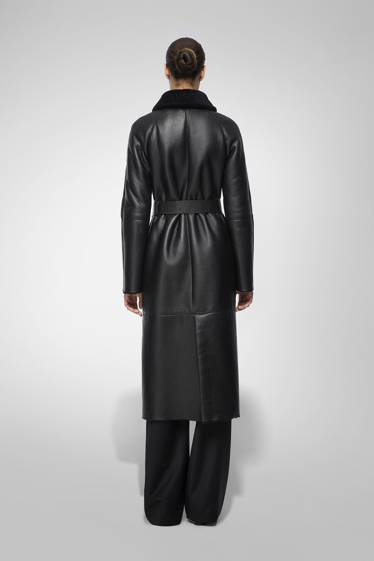 Women's Black Fur Shearling Leather Coat