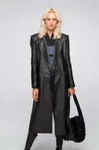 Women's Black Sheepskin Leather Trench Coat