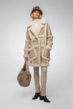 Women's Beige Shearling B7 Bomber Leather Coat