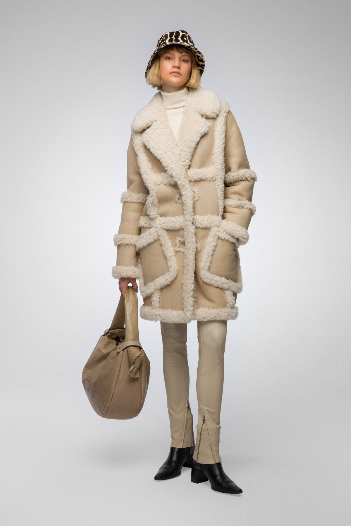 Women's Beige Shearling B7 Bomber Leather Coat