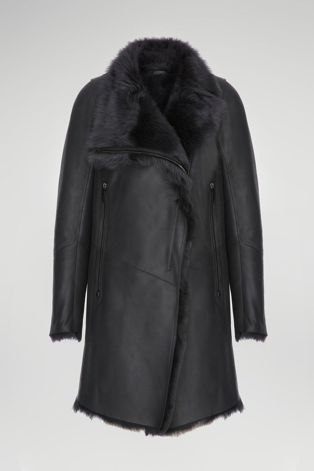 Women's Black Shearling Fur Leather Coat