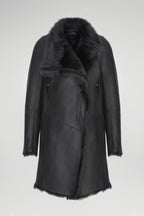Women's Black Shearling Fur Leather Coat