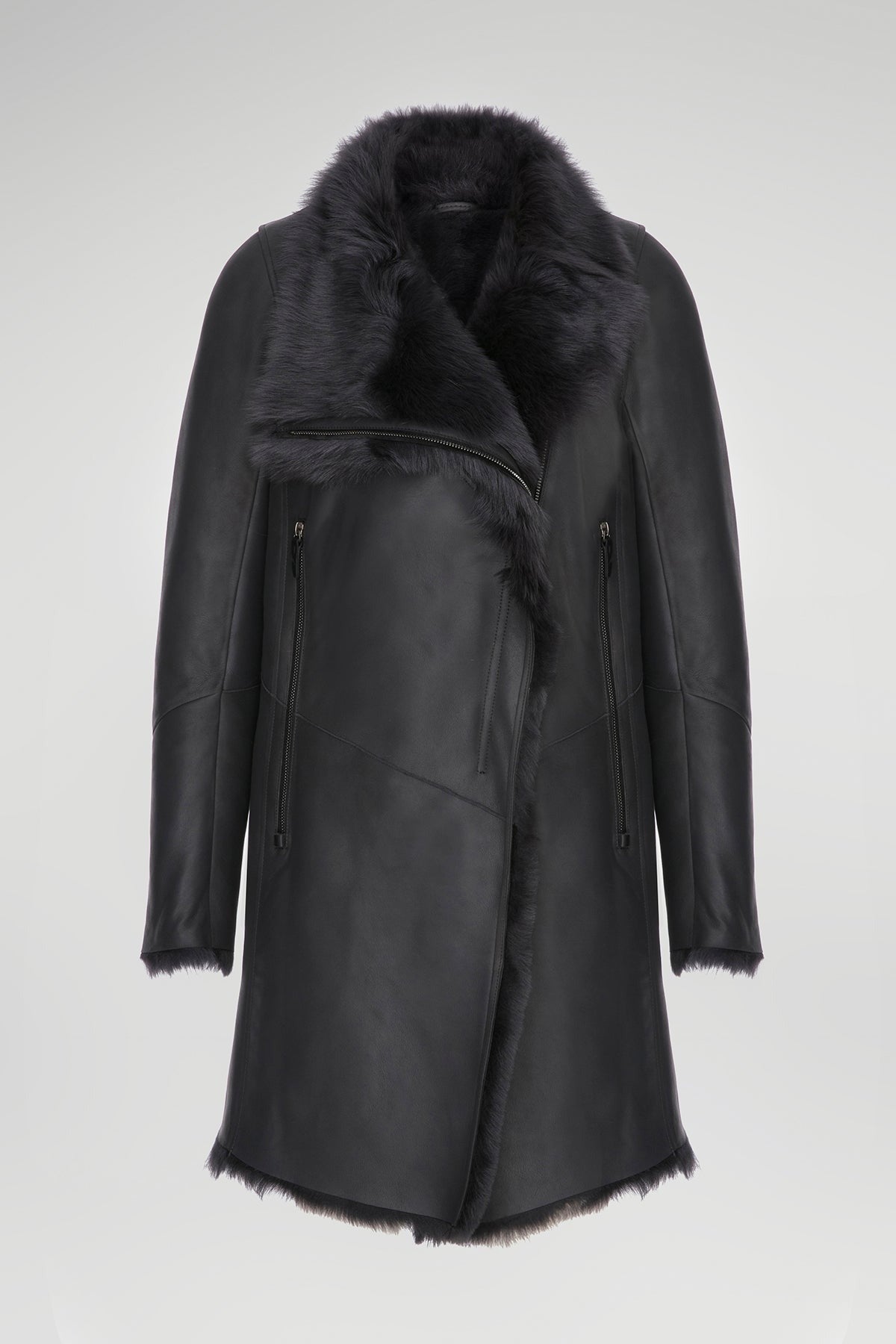 Women's Black Shearling Fur Leather Coat